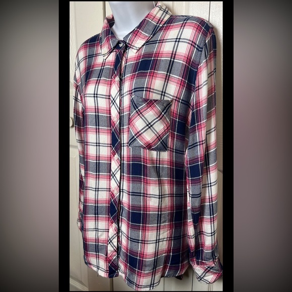 RAILS Plaid Shirt Flannel Navy Pink White Button Top Down Medium - Picture 5 of 12